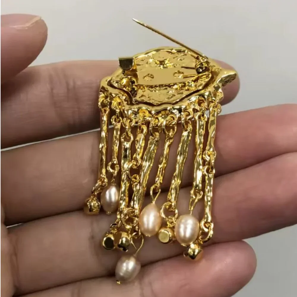 Schiaparelli Inspired Surrealist Evil Eye Brooch Pearl Tassel - NEW